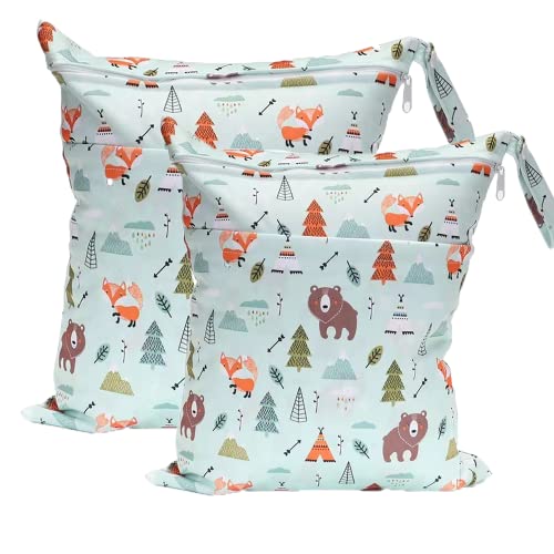 TRASUN Wetbag Kindergarten Nasstasche Windel Taschen Schwimmsachen Nassbeutel Nasse und Trocken Wickeltasche 2er Wasserdicht Waschbar Nassbeutel Organiser für Kleinkind
