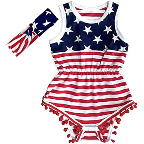 XFGLCK Newborn Infant Baby Girls 4th of July Outfit Sleeveless Romper with Headband American Flag Summer Outfits (Red, 3-6 Months) Cover