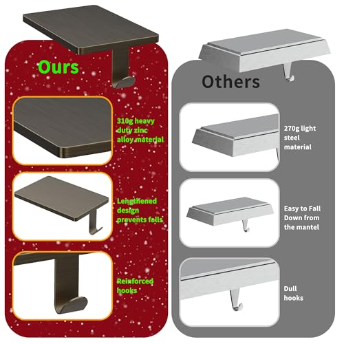 GloTika Christmas Stocking Holders for Mantle Set of 4, Heavy Duty Stocking Holder Hooks for Fireplace Tabletop Shelf Christmas Ornaments, Cast Iron Stocking Hangers Base, Bronze by GloTika - Image 5