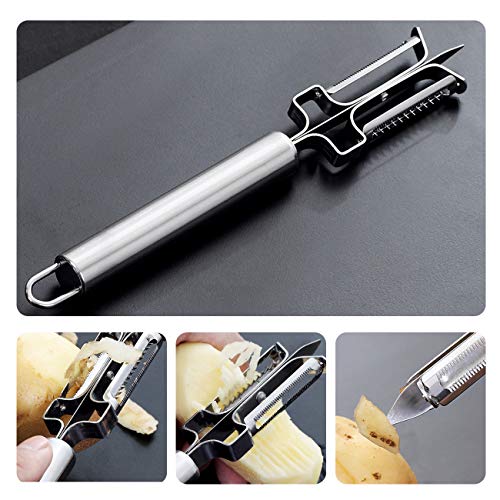 Stainless Steel Vegetable Peeler set of 3 pcs, Metal Peeler Set with Sharp Serrated Blade Cherry, Jujube Corer and Peeler Remover Set for Apple, Potato, Fruit Jujube, Vegetable Kitchen Gadgets Tools