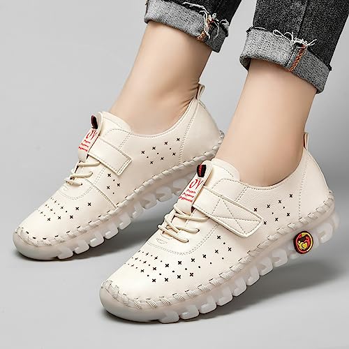 Image of Women's Hollow Beef Tendon Soft Bottom Slip-on Flat Loafers,Fashion Hand Sewing Non-Slip Oxford Breathable Orthotic 4D Pain Relief Comfy Walk Casual Shoes