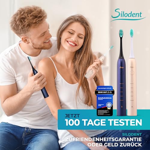 Silodent Schallzahnbürste Champagne. Testsieger-100 Tage risikofrei testen. Einzige elektrische Zahnbürste mit antiseptischen Borsten. Premium Zahnbürste, 5 Programme, Power-Batterie & Reiseetui – Bild 4