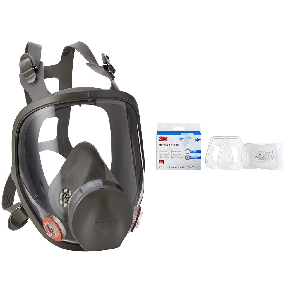 3M Masque complet confort réutilisable 6000, Certifié EN sécurité & Filtre anti-poussières 5935, 2 paires de filtres 5935 + 1 paire de porte-filtres 501/paquet