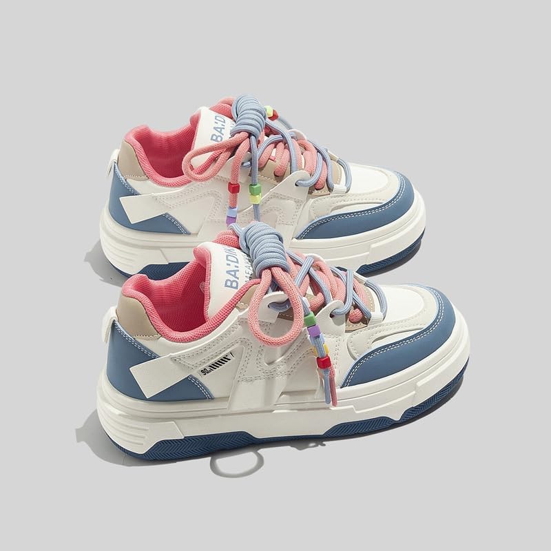 Y2K Cute Shoes Walking Sneakers for Women Chunky Pink Blue Strap Accents US 4-8 - Image 5