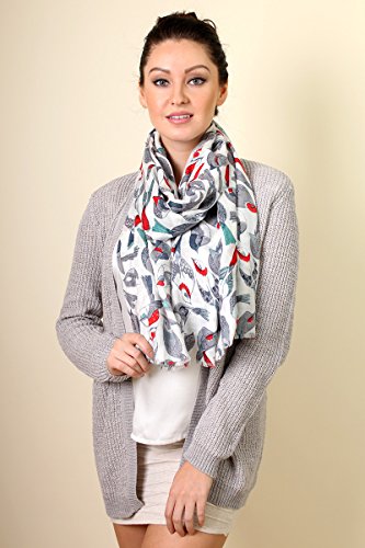 Anika Dali Women's Colorful Tweet Bird Print Lightweight Scarf (Primavera Ivory/Red) #TOP4