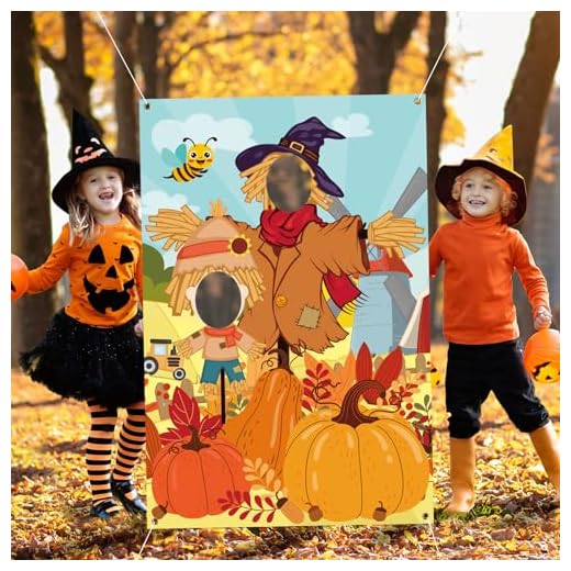 CCINEE Thanksgiving Scarecrow Photo Booth Backdrop,1 Pack Fall Festival Picture Backdrop Gaint Pumpkin Patch Photo Background Harvest Party Decorations
