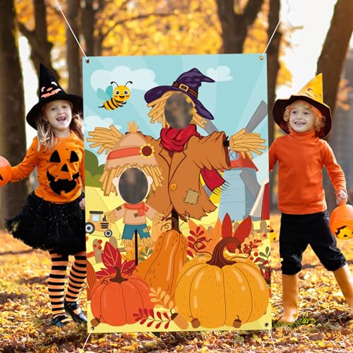 CCINEE Thanksgiving Scarecrow Photo Booth Backdrop 1 Pack Fall Festival Picture Backdrop Gaint Pumpkin Patch Photo Background Harvest Party Decorations