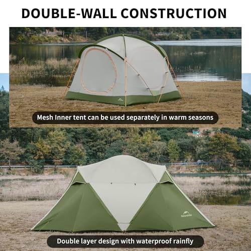 Image of Naturehike KOTA 4 /6 /8 Person Camping Tent, Double Layer Waterproof 4 Person 6 Person 8 Person Tents for Camping, Large and Tall Family Tent with Vestibules Porch