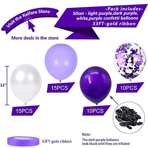 Image of Purple and White Balloons, 12in Lilac Lavender Helium Confetti Latex Purple Balloons with Ribbon for Women Kids' Birthday Party Baby Shower Wedding Anniversary Gender Reveal Princess Decoration