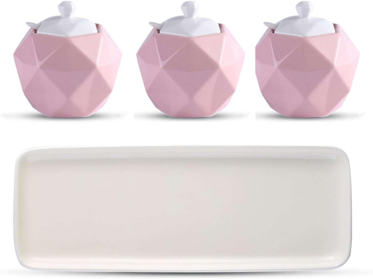 Sugar bowl/Nordic Sugar Bowl with Lid ColorfulStorage Jar Solid Color Porcelain Sugar Pot Salt Pot for Coffee Bar Kitchen-Blue-Single,Pink