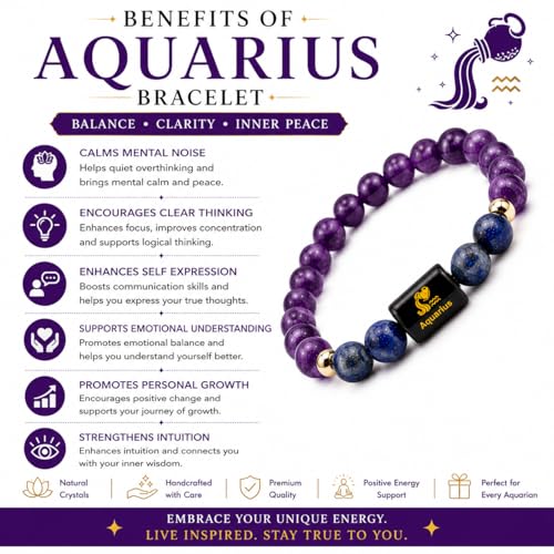 Image of Aquarius Zodiac Bracelet (कुंभ राशि) | Certified Healing Crystal for Calm, Clarity & Emotional Balance | Original Amethyst & Lapis Lazuli | Bracelet for Man & Woman | Gift for Man & Woman