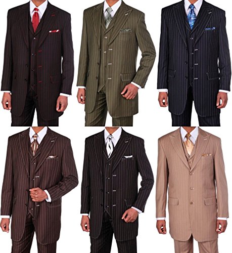Fortino Landi Pinstripe Design High Fashion Suit with Collared Vest 5903V2
