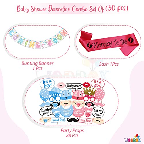 Image of Wobbox Baby Shower Decoration Items| Baby Shower Ceremony Photo Booth Props for Photoshoot, Baby Shower Banner& Mom to Be Sash, Godh Bharai Ceremony Decoration Kit-(FP1880)