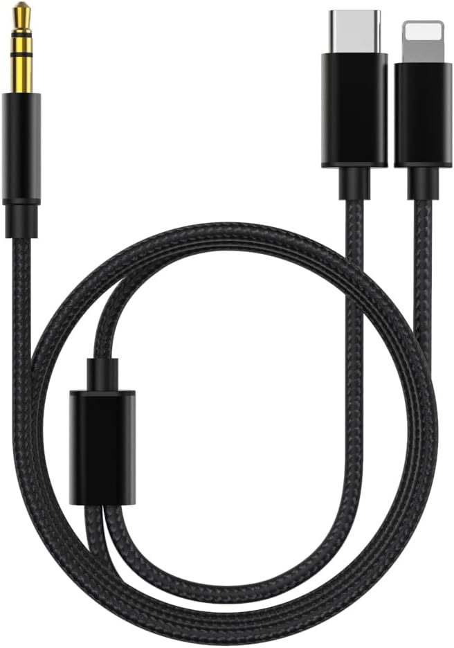 Aux Cable for iPhone,esbeecables 2 in 1 USB C& Lightning to 3.5mm AUX Audio Cable Suitable for Apple Android Car Headset Multi Function Audio Conversion Cable Compatible with Type C or iOS Devices