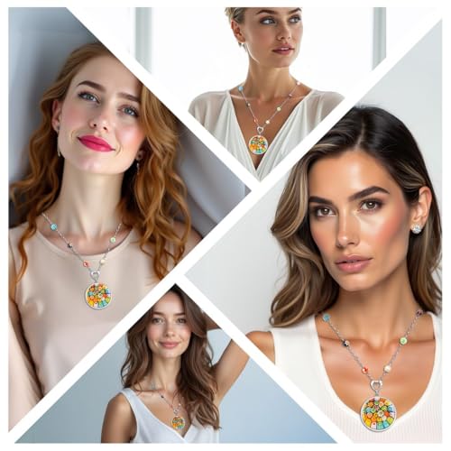 SHOP LC DELIVERING JOY Murano Style Millefiori Glass Necklace - Beaded Necklaces for Women Trendy - Colorful Flower Jewelry Stainless Steel 24" Christmas Birthday Gifts for Women2