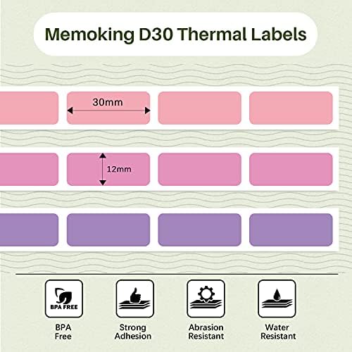 D30 Labels Compatible with Phomemo D30 Label Printer, 3 Rolls self-Adhesive Label, Memoking D30 Thermal Labels Suitable for Home,Office, School,Storage Organization, 12mm*40mm 125 Labels/roll, Purple