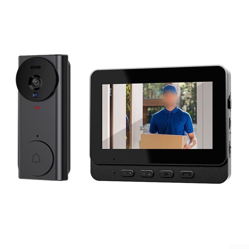 Timbre inalámbrico con cámara de video con pantalla de 4.3 pulgadas, audio bidireccional, gran angular de 130° para sistema de intercomunicación de seguridad del hogar