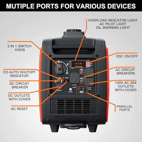 Generator Portable Inverter Power Equipment 3500 Watt Fuel RV Ready Quiet Handle Wheels - Image 4