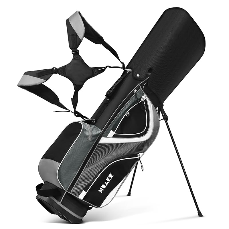 Golf Stand Bag - 14-Way Divider, 5 Pockets Golf Club Bags, Ergonomic Straps, Waterproof Nylon Material, Ideal for All Golfers (Grey)