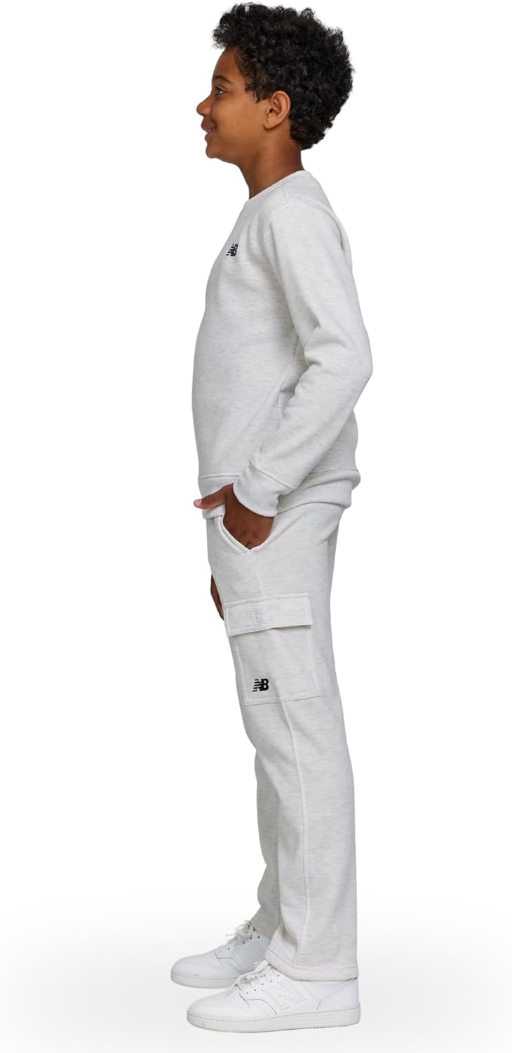 New Balance Boys and Toddlers’ 2 Piece Set – Soft Fleece Crewneck Pullover Sweatshirt Cargo Sweatpants Sweatsuit (2T-12) - Image 2