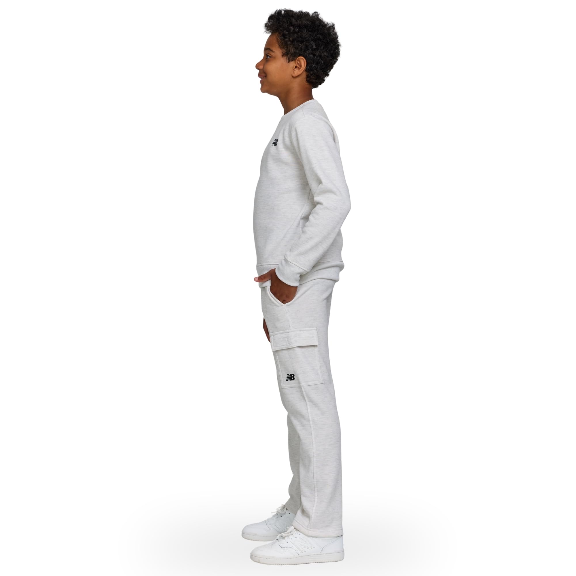 New Balance Set da 2 pezzi per ragazzi e bambini, in morbido pile, con felpa e pantaloni cargo (2T-12)