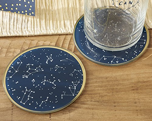 Conjunto de porta-copos de vidro Kate Aspen Under the Stars, azul marinho/dourado/branco