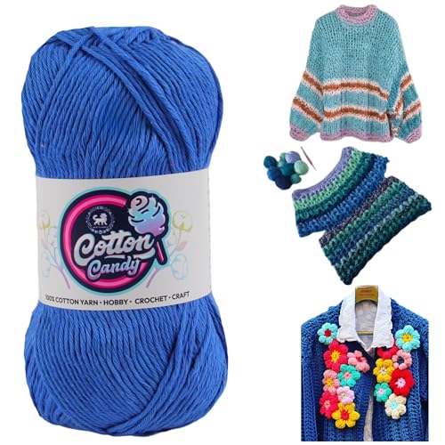 Image of NESTNHAVEN Cotton Candy 100% Cotton Yarn - (100g, 185 Meters) - Luxury Yarn for Crochet, Amigurumi, Embroidery, Toys, Garments, Flowers and Hobby, Projects. (Dark Blue) | (400 Gm)