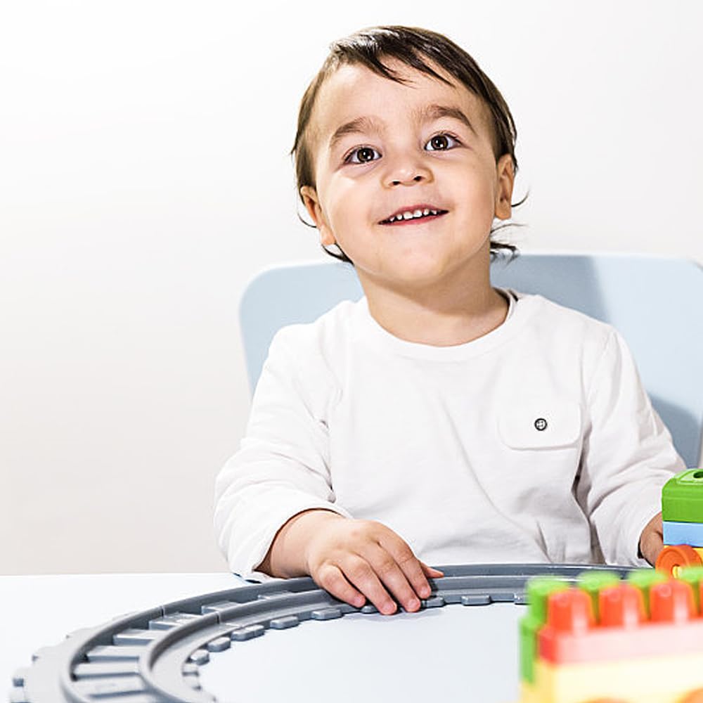 43x Ensemble de Voies Ferrées à Blocs de Construction, Accessoires d'Extension City Train avec 28 Coudes de Rail, 14 Rails Droits, 1 Rail Croisé, Rails de Ville pour Cadeau Enfants