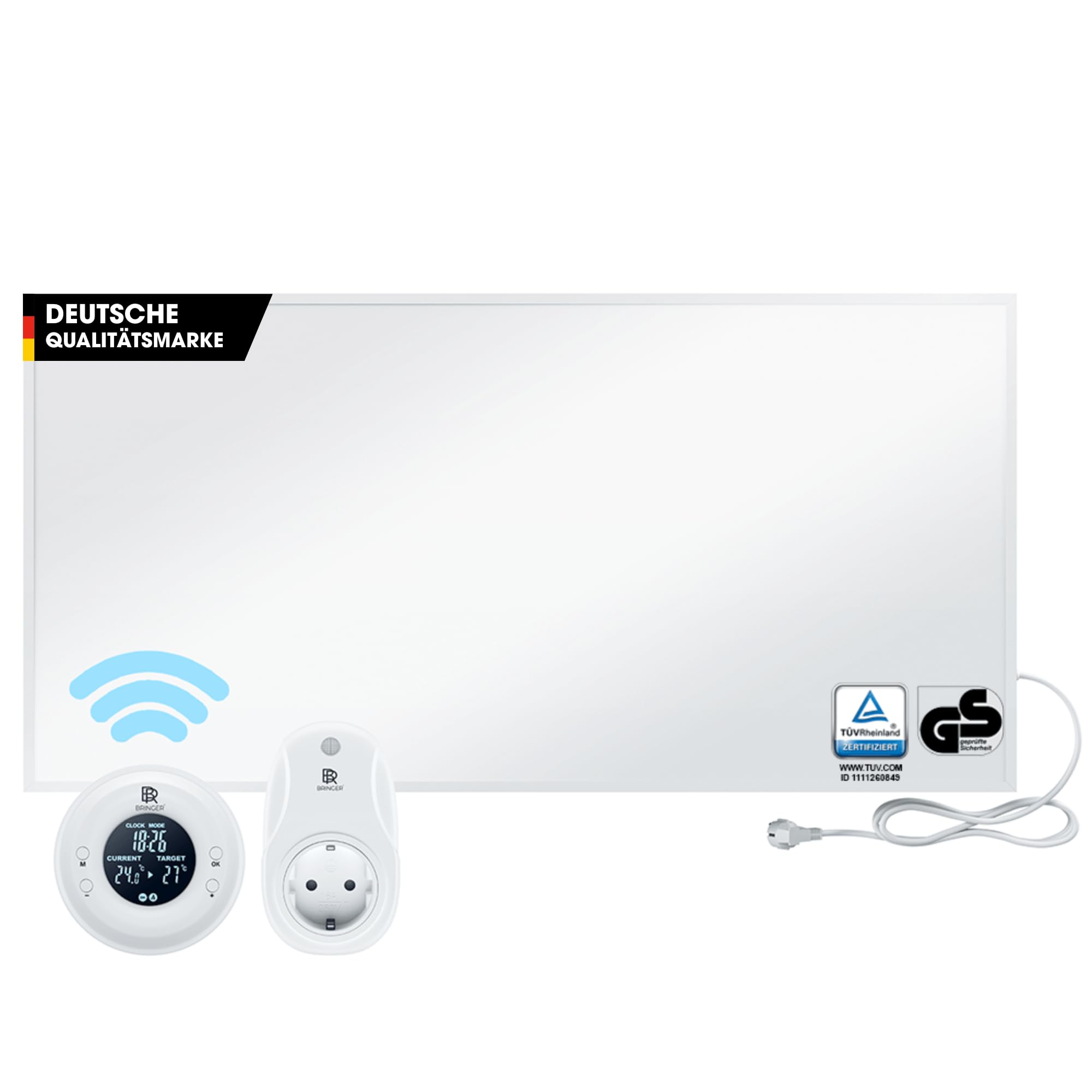 BR Bringer Infrarotheizung 1200 Watt - mit Thermostat und Fernbedienung - Infrarot Elektroheizung Energiesparend - TÜV & GS - Deutsche Qualitätsmarke (weiß)