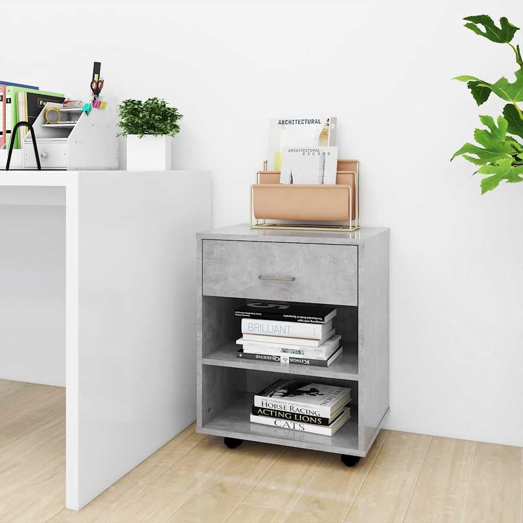 Mobiletto Con Ruote Grigio Cemento 46x36x59cm Legno Multistrato
