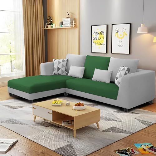 Image of Galib LHS 4 Seater L Shape Sofa Set for Living Room (Green Grey Fabric) Premium Fabric Sofa