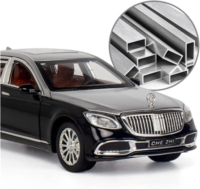 Image of Play Boy 1:24 Maybach S600 Model Diecast Metal Alloy Pullback Toy Vehicle with Openable Doors Light and Music Car for Kids (Multicolor)