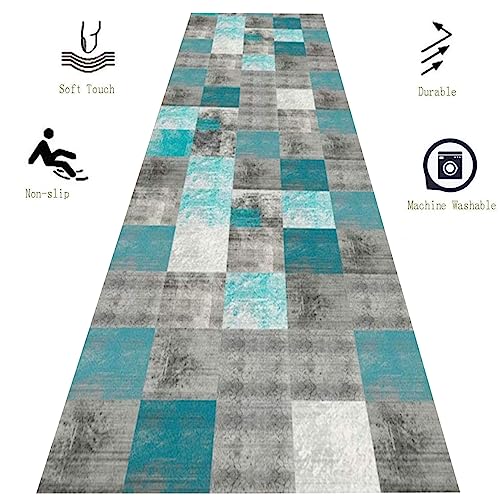 Tapis de passage gris bleu 0.8x8m antidérapant pour couloir de maison
