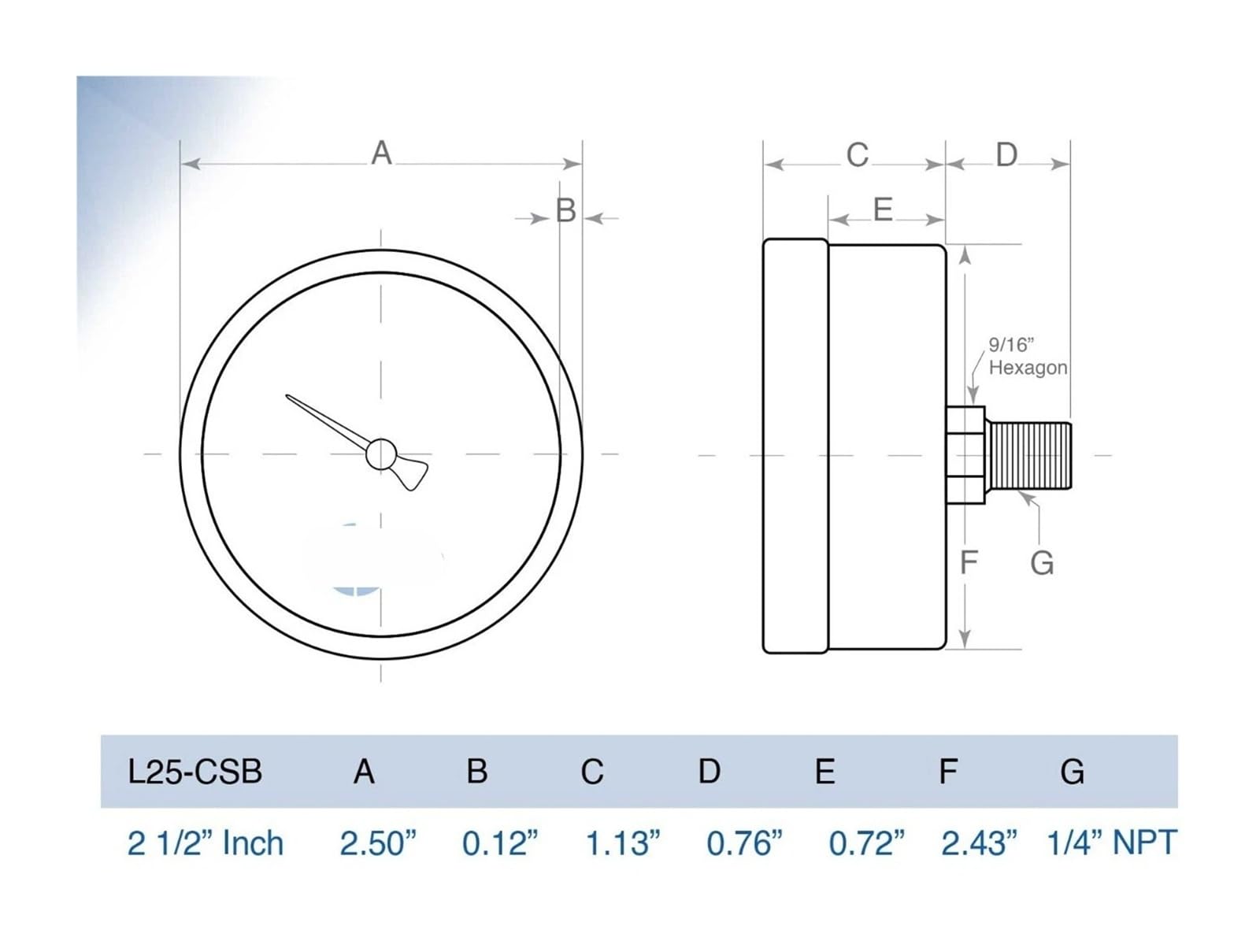 Miernik ciśnienia 2-1/2 cala – obudowa ze stali chromowanej, 1/4 NPT, montaż tylny, 2000 PSI, srebrny