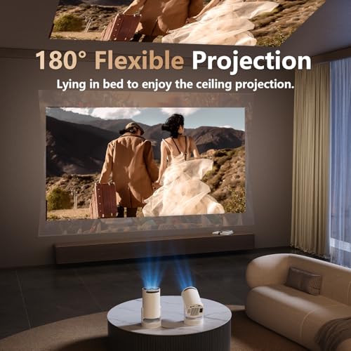 Mini Projector, Support 4K 1080P, 220 ANSI Lumens, 180° Rotatable with Built-in Apps, Auto Vertical Keystone & Manual Focus, WiFi 6 Bluetooth 5.0, Smart Proyector for Bedroom Home Theater(Ivory) - Thumbnail 5