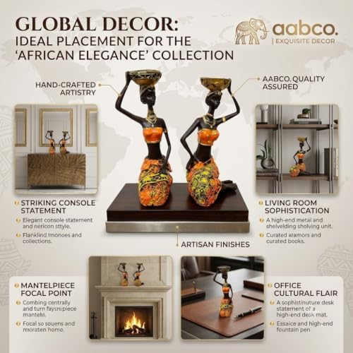 Image of Vibrant Beautiful Finish Uniquely Hand Crafted Home Decor African Tribal Women Art Piece (Sitting African Lady Set of 2)