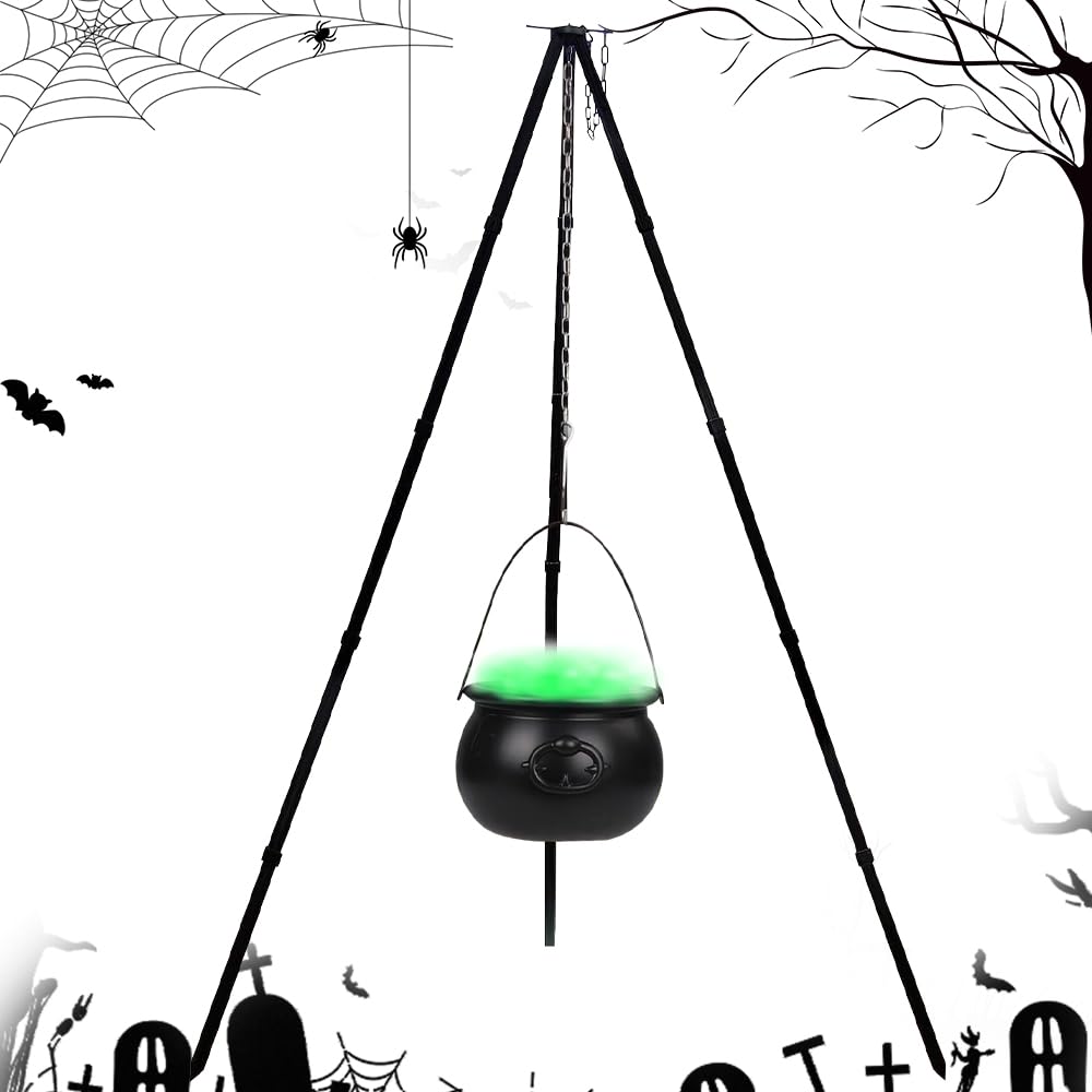 Pentolone Strega Halloween, Calderone Halloween Grande, Calderone Strega Grande con Treppiede e Luce per Strega Halloween Decorazione Casa Portico Giardino Cortile