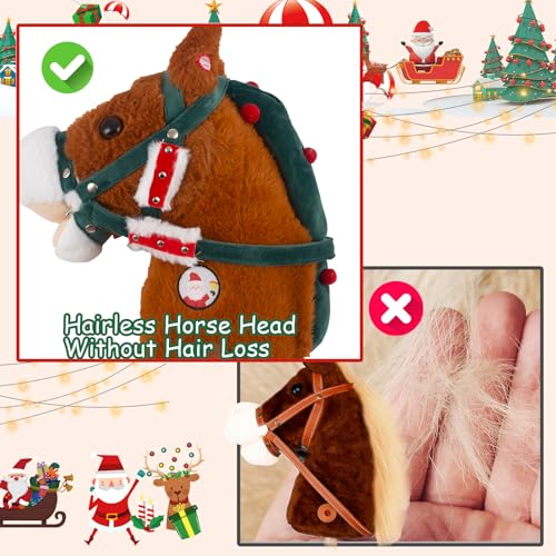 Frebuta Stick Horse,30 to 50In Horse Sticks 3-12 Age Riding Plush with Sound Sturdy Stick Stainless Steels Soft Sponge Handle Illuminated Wheels Hobby Horse Horse Toy (Brown Blue, 30-50INCH) - Thumbnail 6