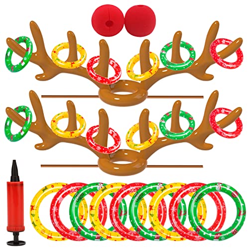Eboozone Inflatable Reindeer Antler Toss Game 2 Sets, Christmas Game, 2 Antlers 16 Rings With Pump #TOP1