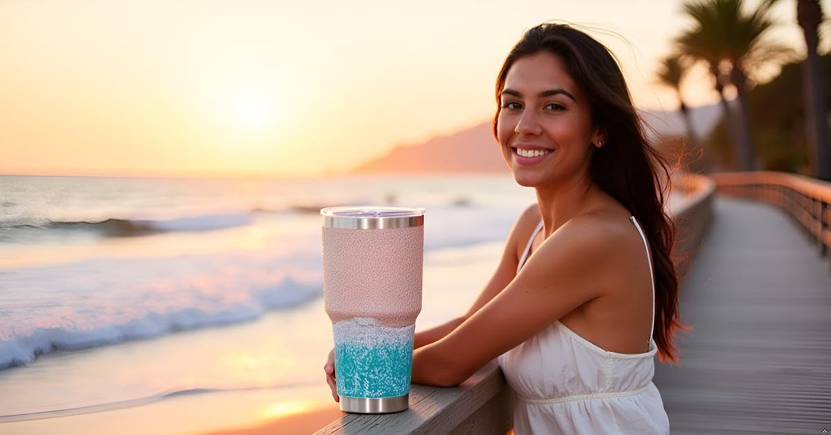 30 OZ Beach Tumblers with Lid Beach Lover Tropical Ocean Gifts Travel Coffee Mug Blue Summer Insulated Drinking Cups Themed Gifts for Women Man Adult - Image 8