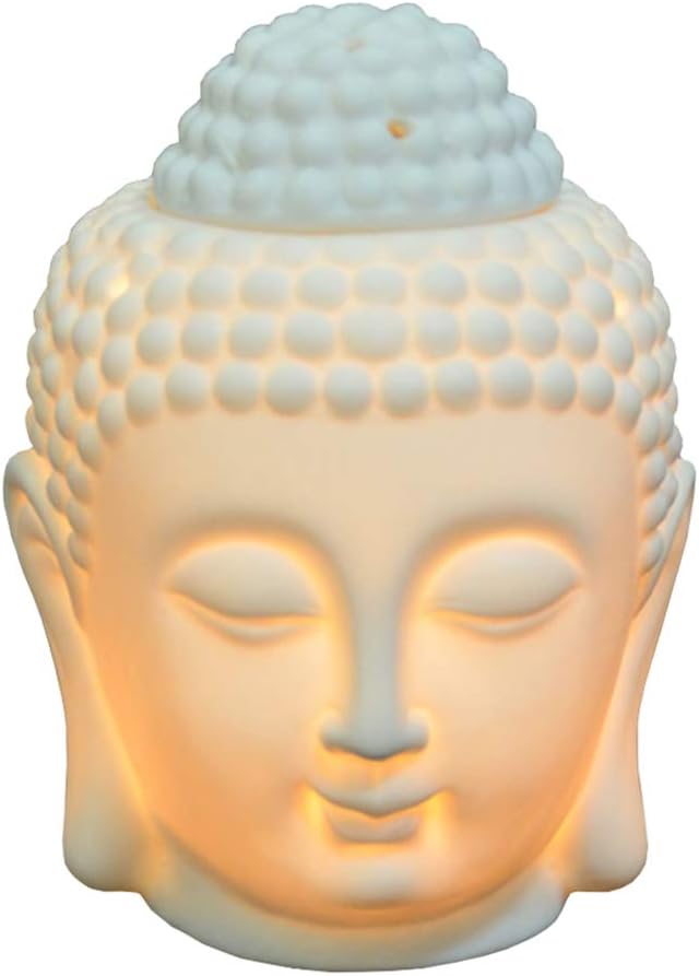 Buddha Head Statue Oil Burner Translucent Ceramic Aromatherapy Diffusers Home Decor (White)