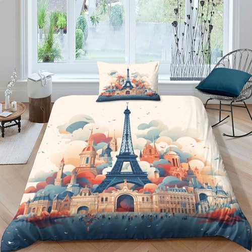 Funda nórdica Torre Eiffel 3D sin arrugas de microfibra transpirable para cama de niños 2