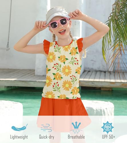 Image of Girls Swimsuit 2 Piece Ruffle Bathing Suit UPF 50+ Tankini Swimsuit Skirt with Lining Size 3-10