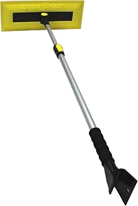 Emsco Group Bigfoot 52" Telescoping Snowbroom with 16" Swiveling Foam Blade Head - Dual-Head Ice Scraper