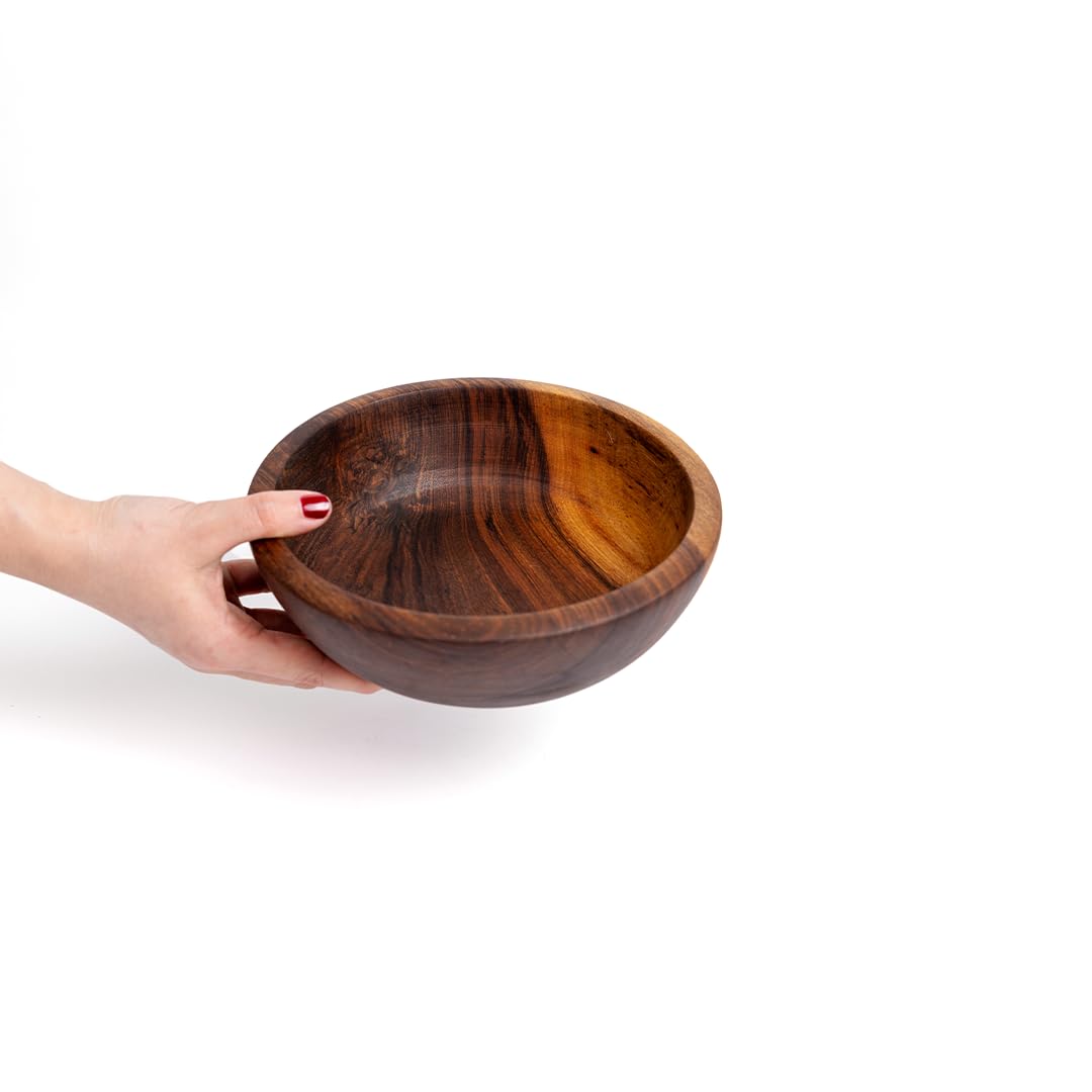 Saladier en Bois de Noyer Fait Main – Bol à Salade Artisanal, Corbeille à Fruits & Plat de Service (20cm)