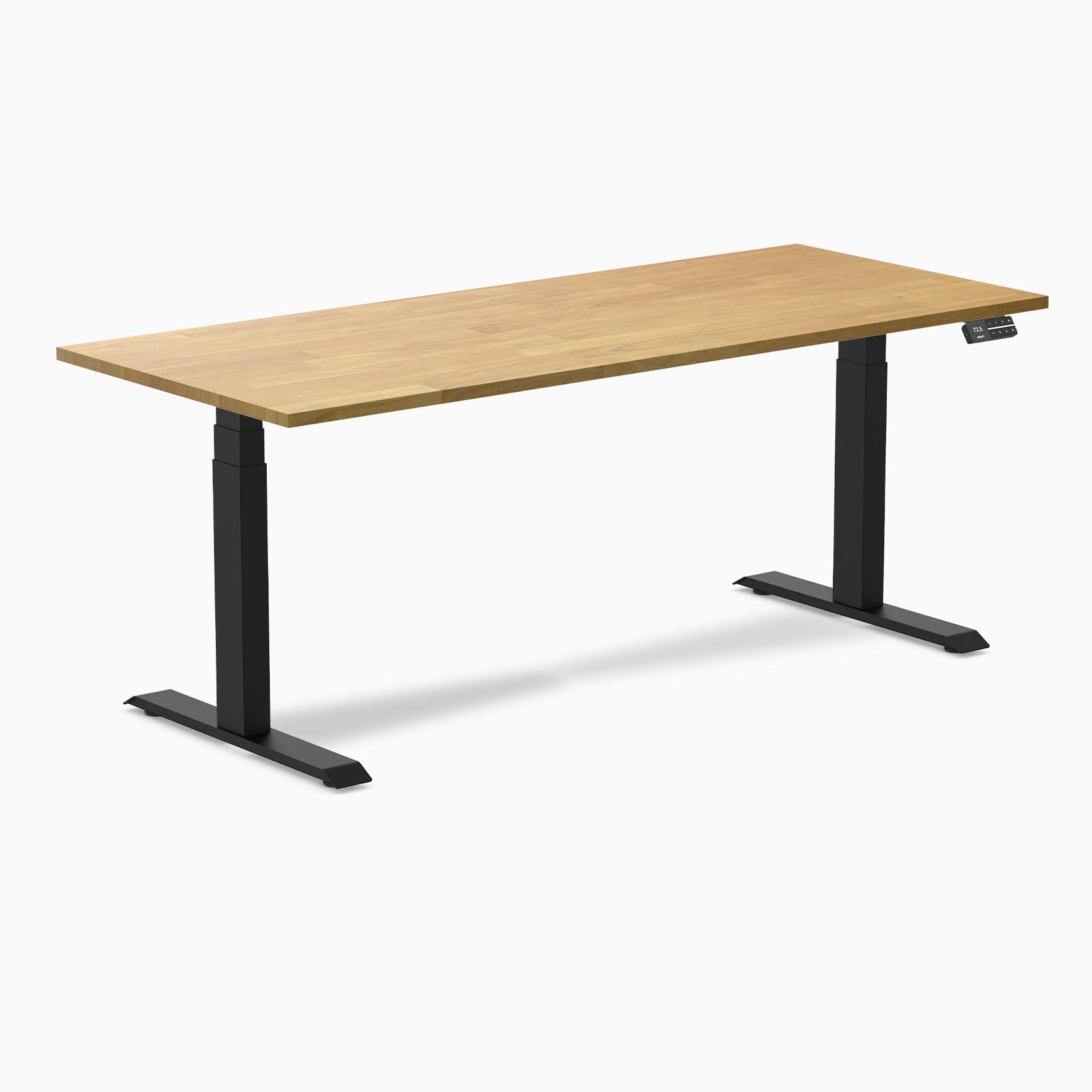 Desky Dual Rubberwood Sit Stand Desk Light Oak 72" Matte Black