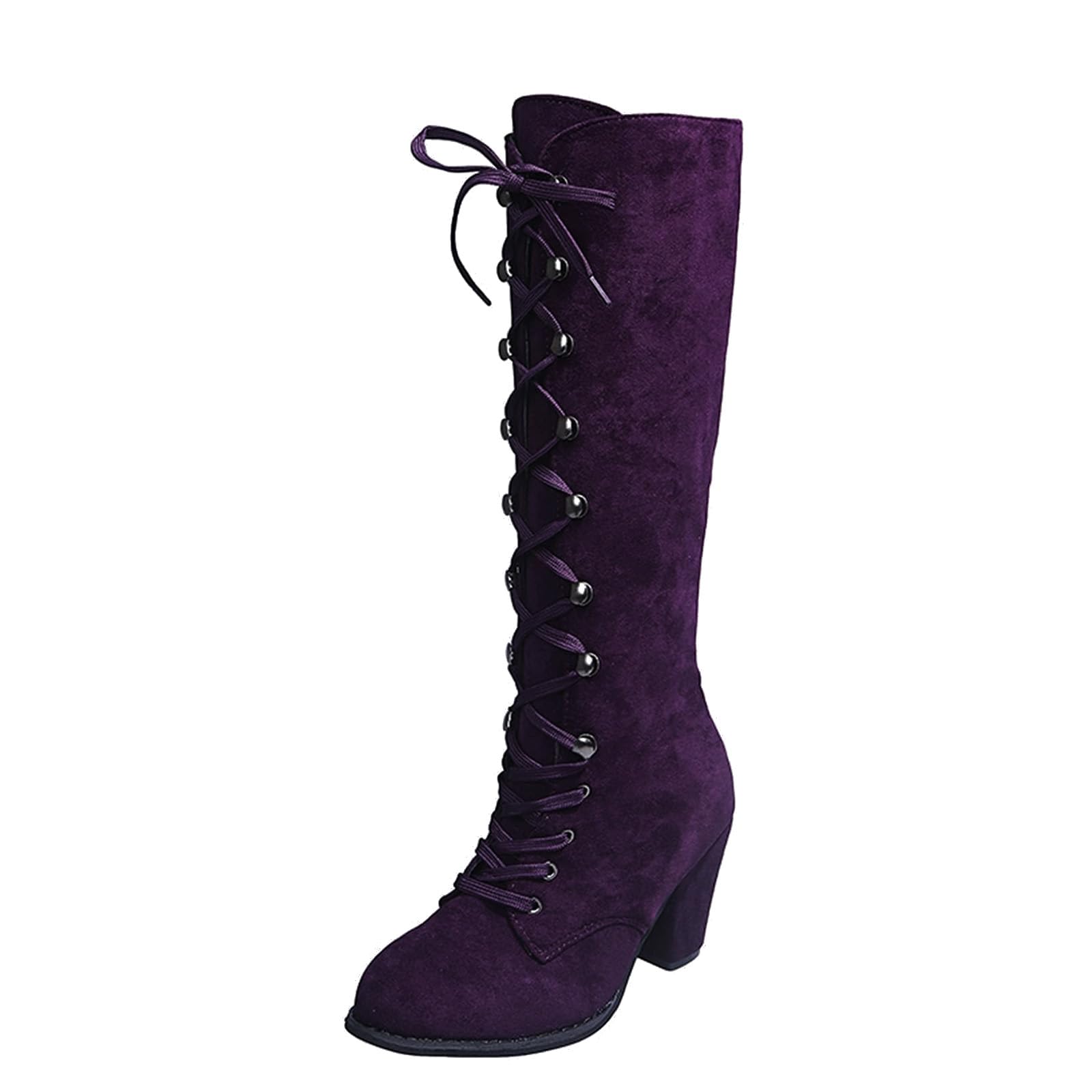 Womens Knee High Boots Chunky Block Heel Lace Up Round Toe Wide Calf Casual Fall Winter Comfort Riding