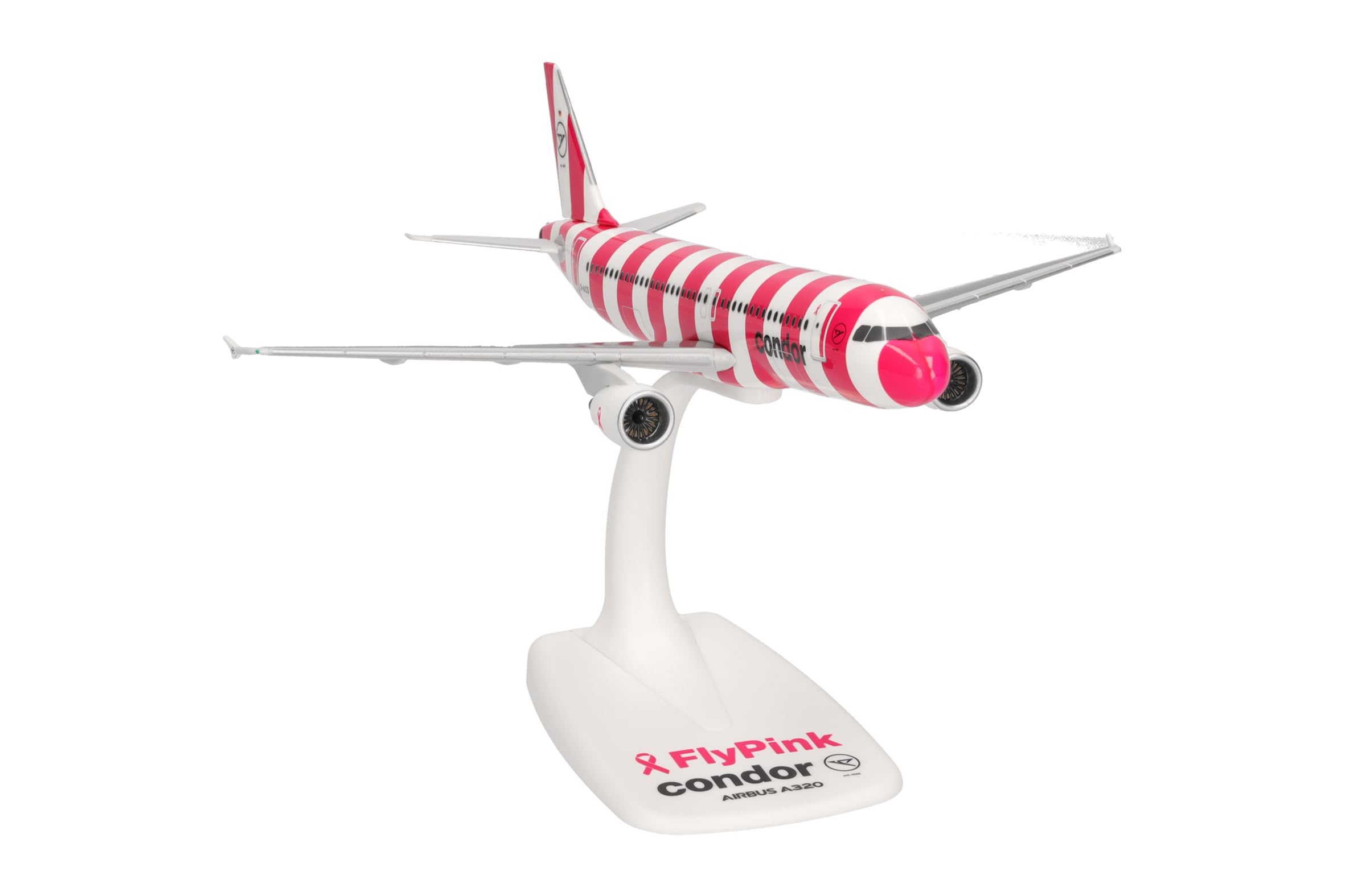 Herpa Snap-Fit Modellflugzeug Condor Airbus A320 FlyPink Plane, Miniatur im Maßstab 1:200, Sammlerstück, Modell mit Standfuß, Kunststoff