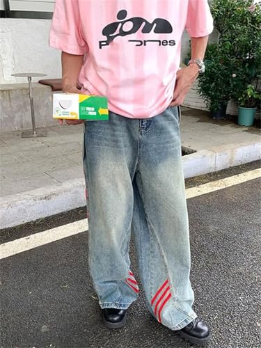 Men Striped Vintage Blue Baggy Jeans Pants Old Loose Denim Trousers3