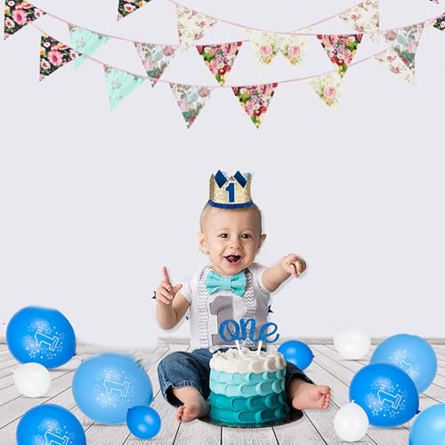 Image of Zwiebeco 32Ft Big Floral Fabric Pennant Banner Bunting Cotton Flowers Triangle Flags Garland Decorations for Birthday Wedding Engagement Baby Shower Tea Party Spring Rustic Village Home Garden Decor
